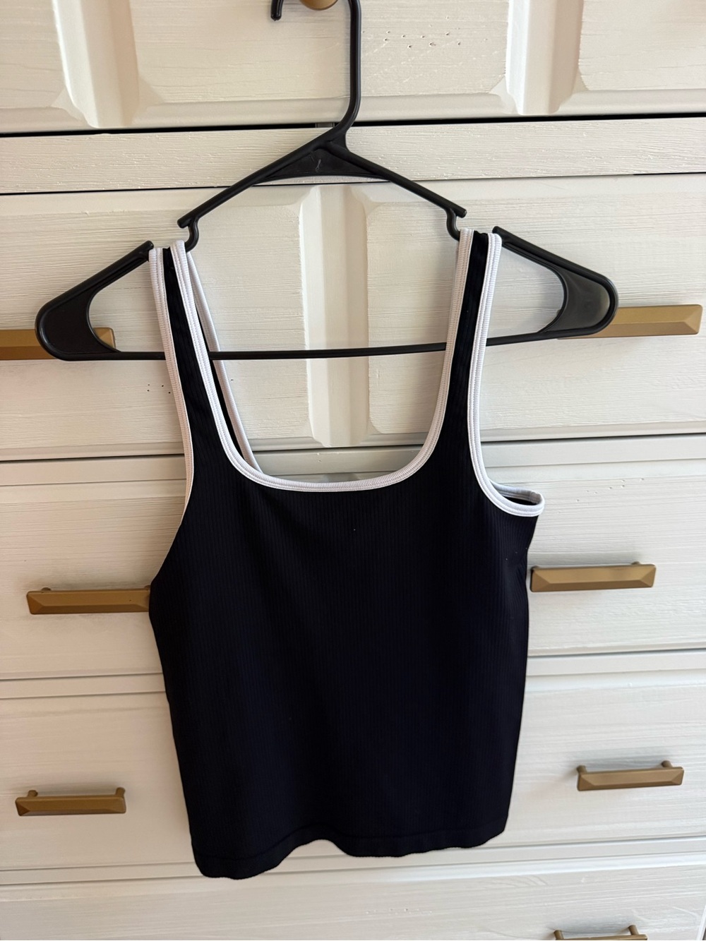 Athleta Black Ribbed Tank Top with White Trim